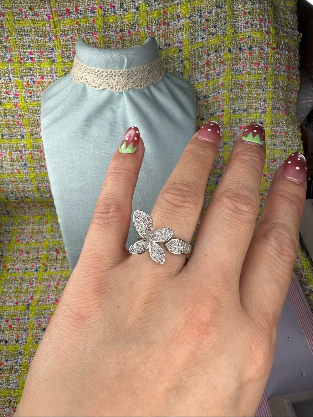 Silver Floral Pavé Crystal Ring - Silver open size 5 to 13